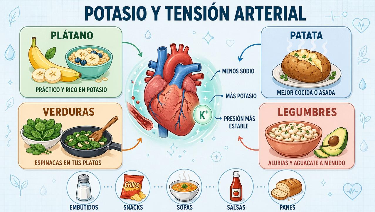 Plátano, patata, verduras y legumbres: pilares dietéticos para estabilizar la presión.