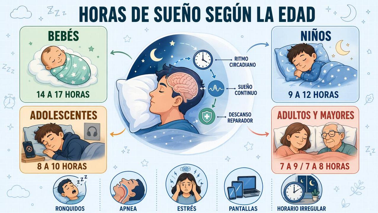 Horas recomendadas y factores clave para un descanso reparador en cada etapa.