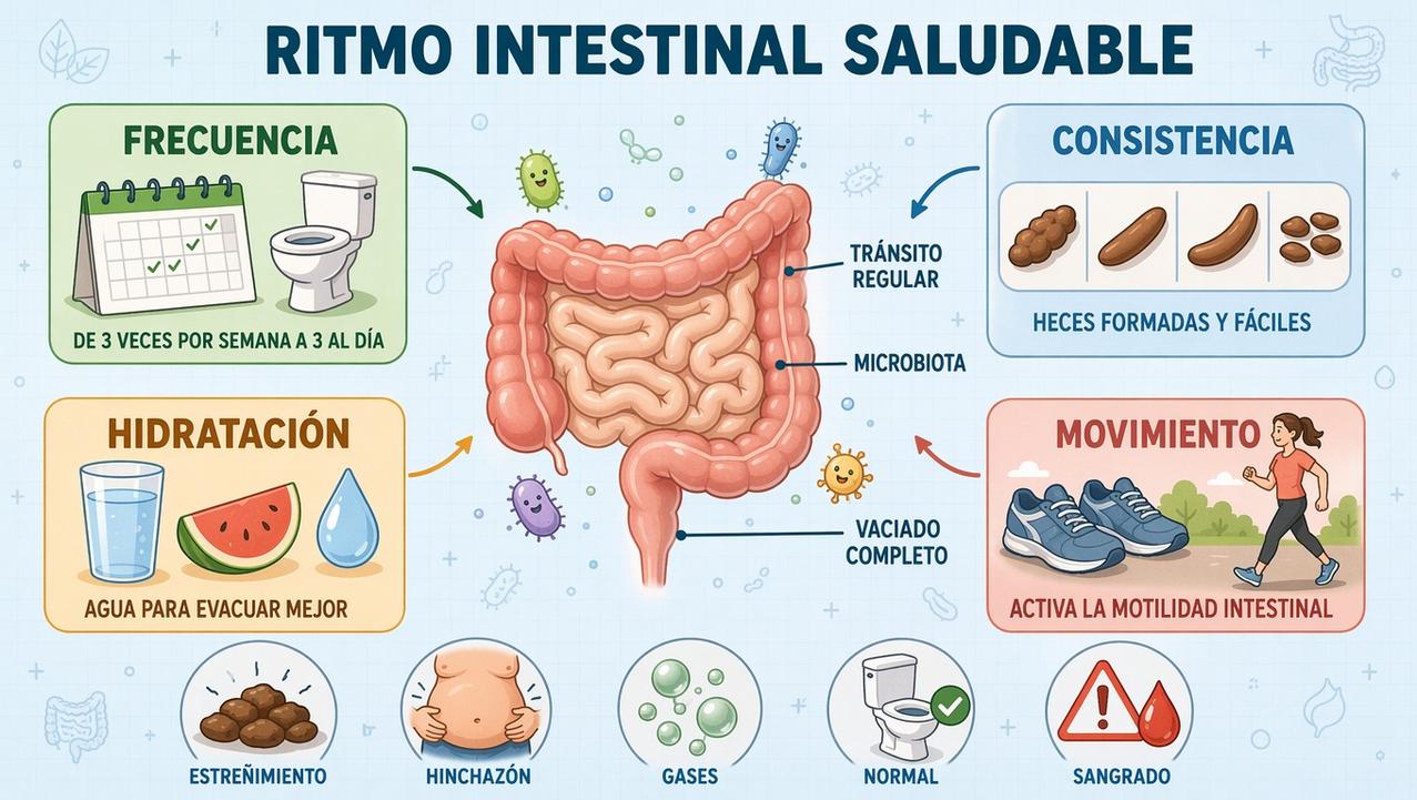 Frecuencia, consistencia, agua y movimiento sostienen un intestino sano.