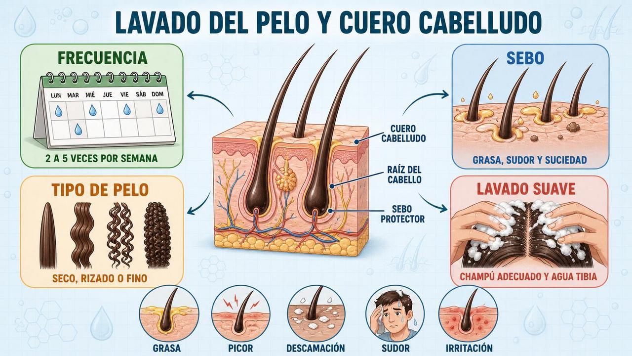 Cuatro claves para ajustar el lavado del pelo sin irritar el cuero cabelludo.