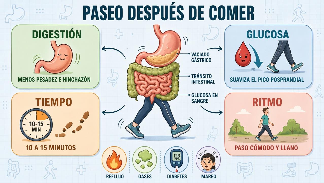 Digestión, glucosa, tiempo y ritmo: claves del paseo posprandial saludable.