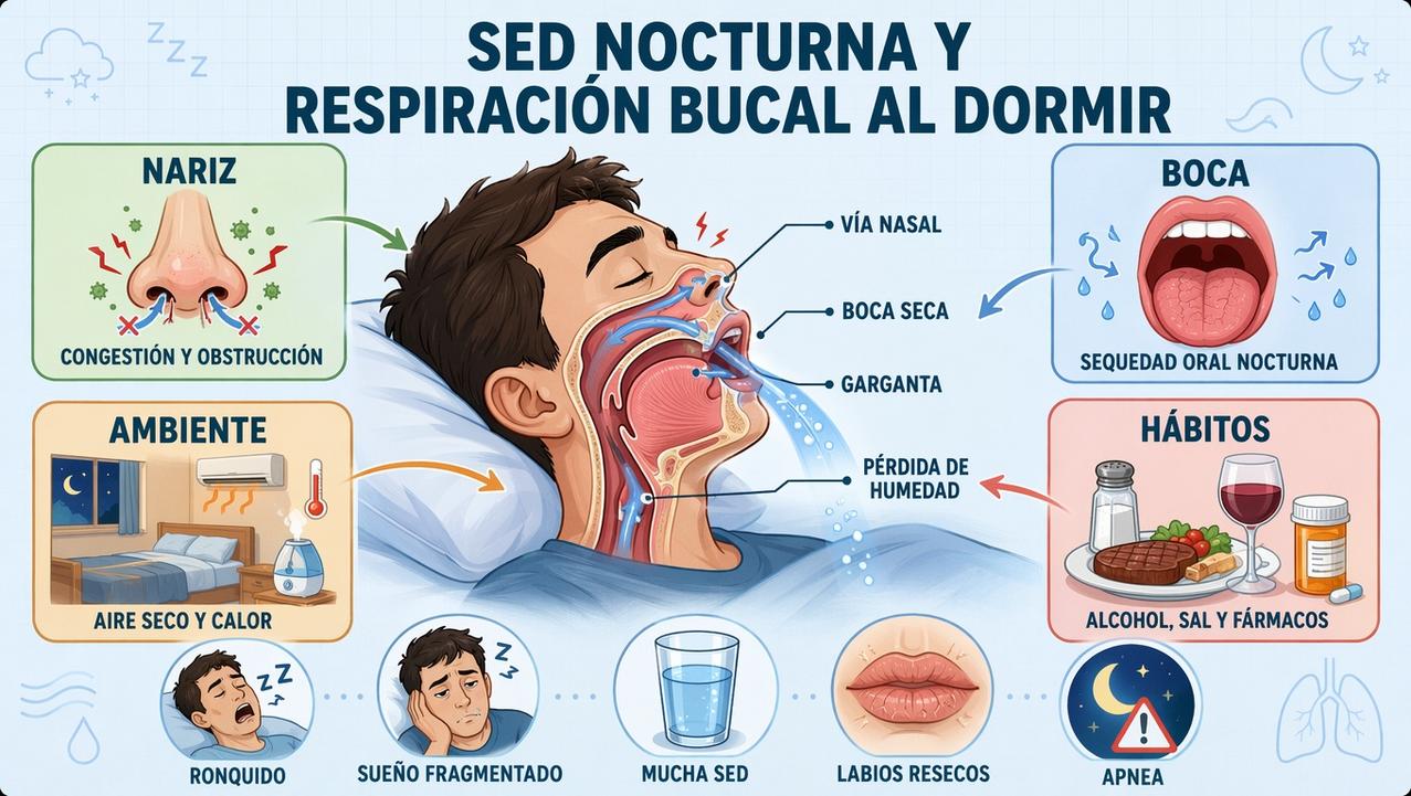 Congestión, sequedad, ambiente y hábitos explican la sed nocturna repetida.