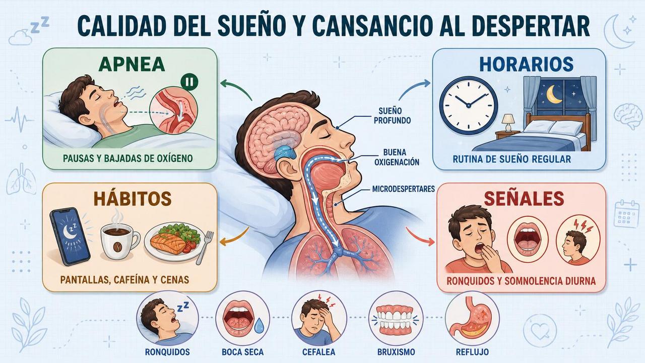 Apnea, horarios, hábitos y señales clave del sueño no reparador.