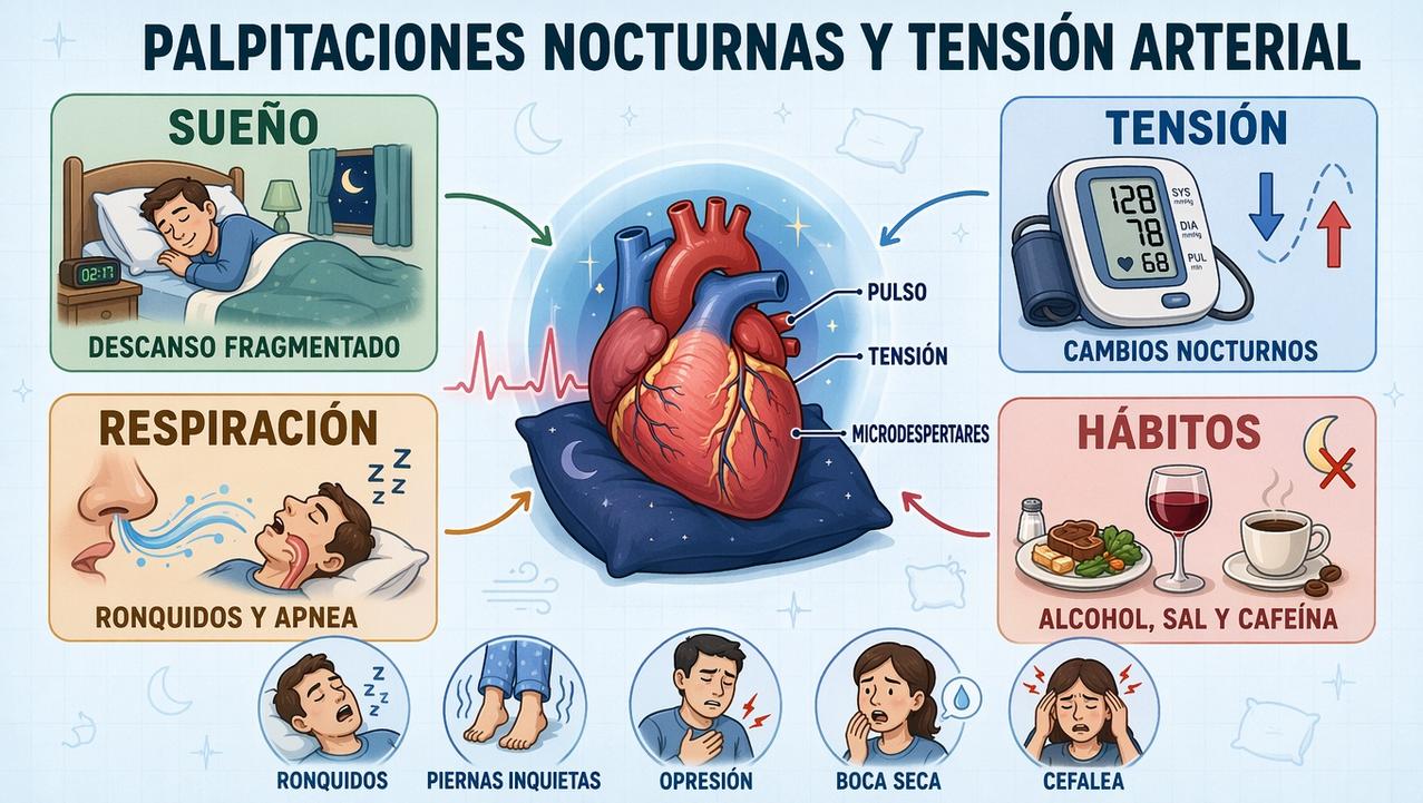 Sueño, tensión, respiración y hábitos influyen en las palpitaciones nocturnas.