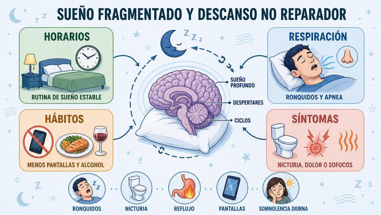 Horarios, respiración, hábitos y síntomas clave para entender el sueño fragmentado.
