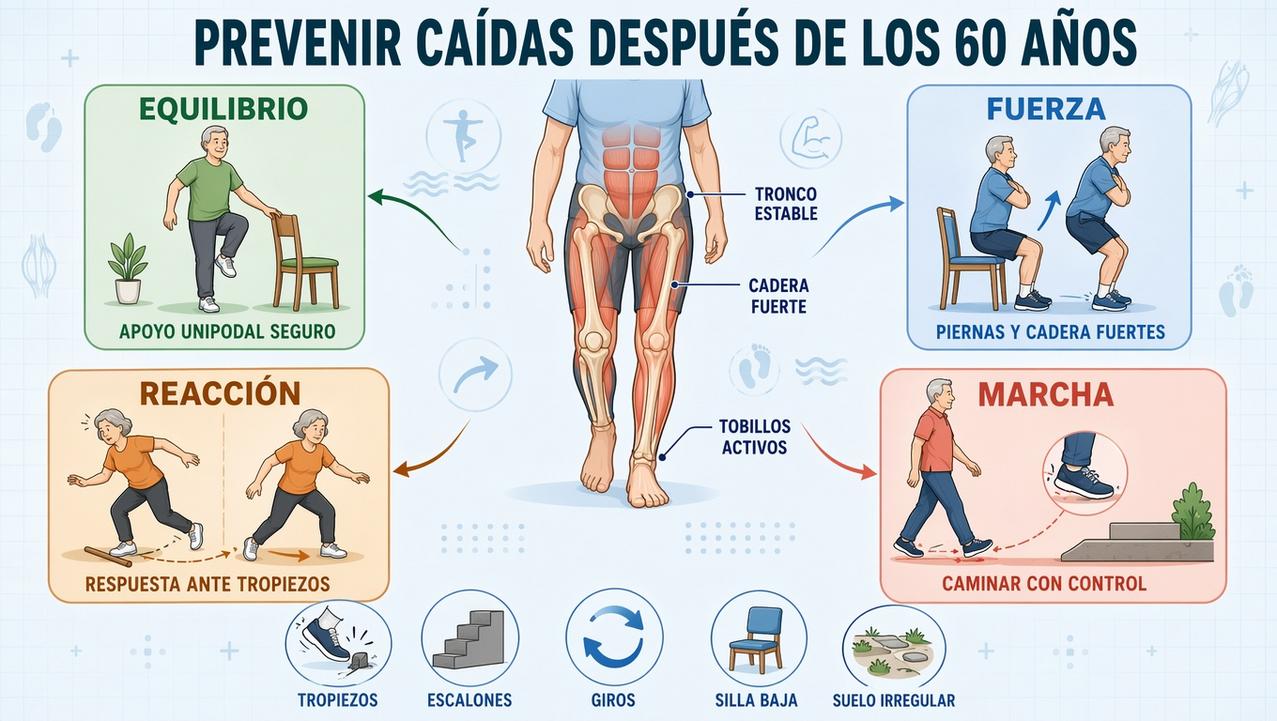 Cuatro pilares clave para reducir caídas y mejorar la estabilidad diaria.