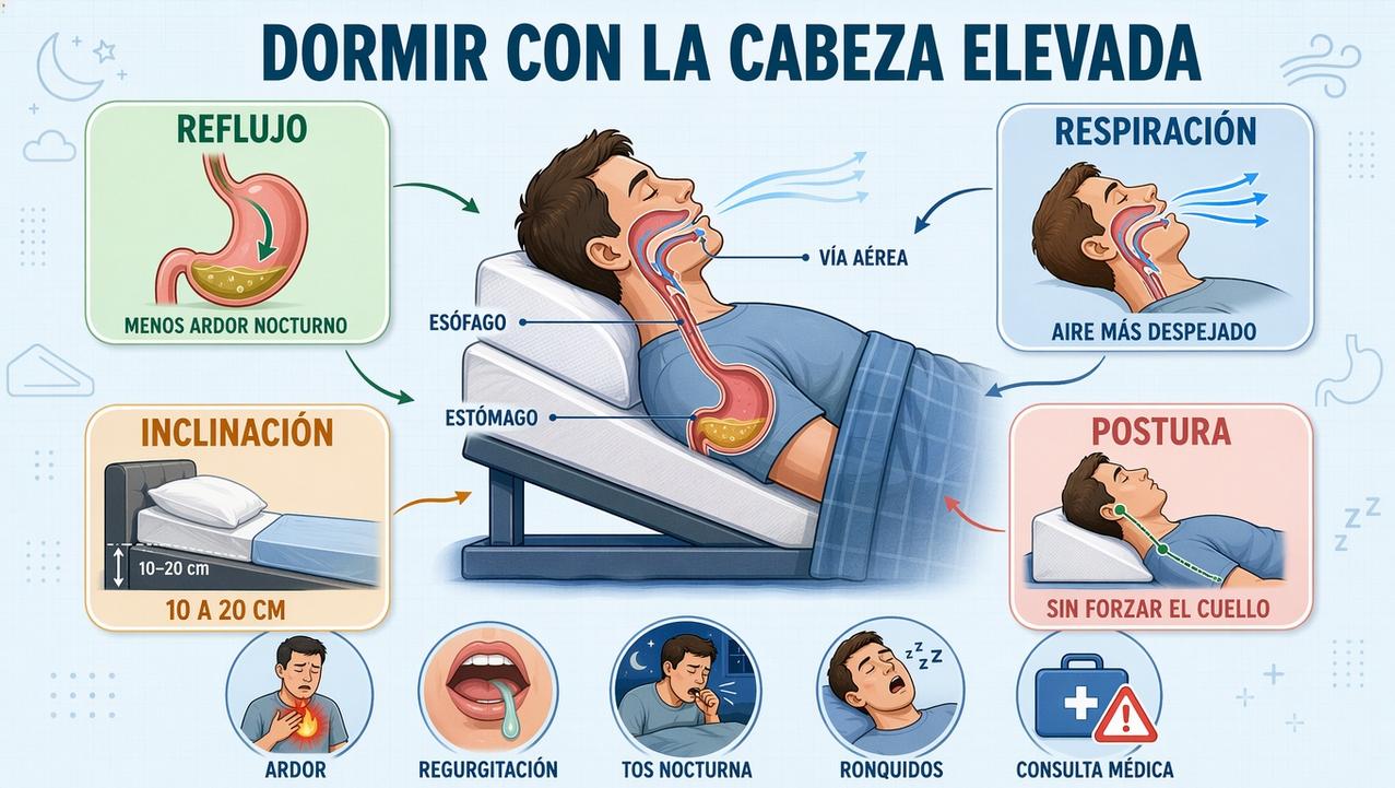 Cuatro claves para elevar la cabeza sin empeorar cuello, reflujo ni sueño.