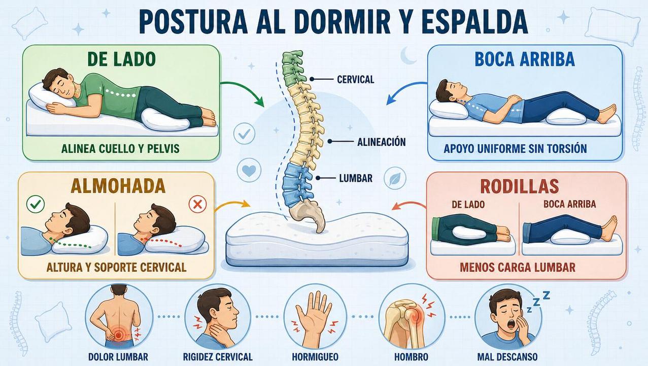 Cuatro apoyos clave para reducir presión cervical, lumbar y pélvica.