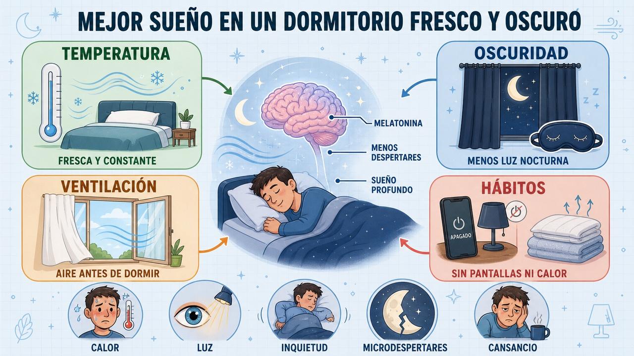 Temperatura, oscuridad, ventilación y hábitos nocturnos mejoran la calidad del sueño.