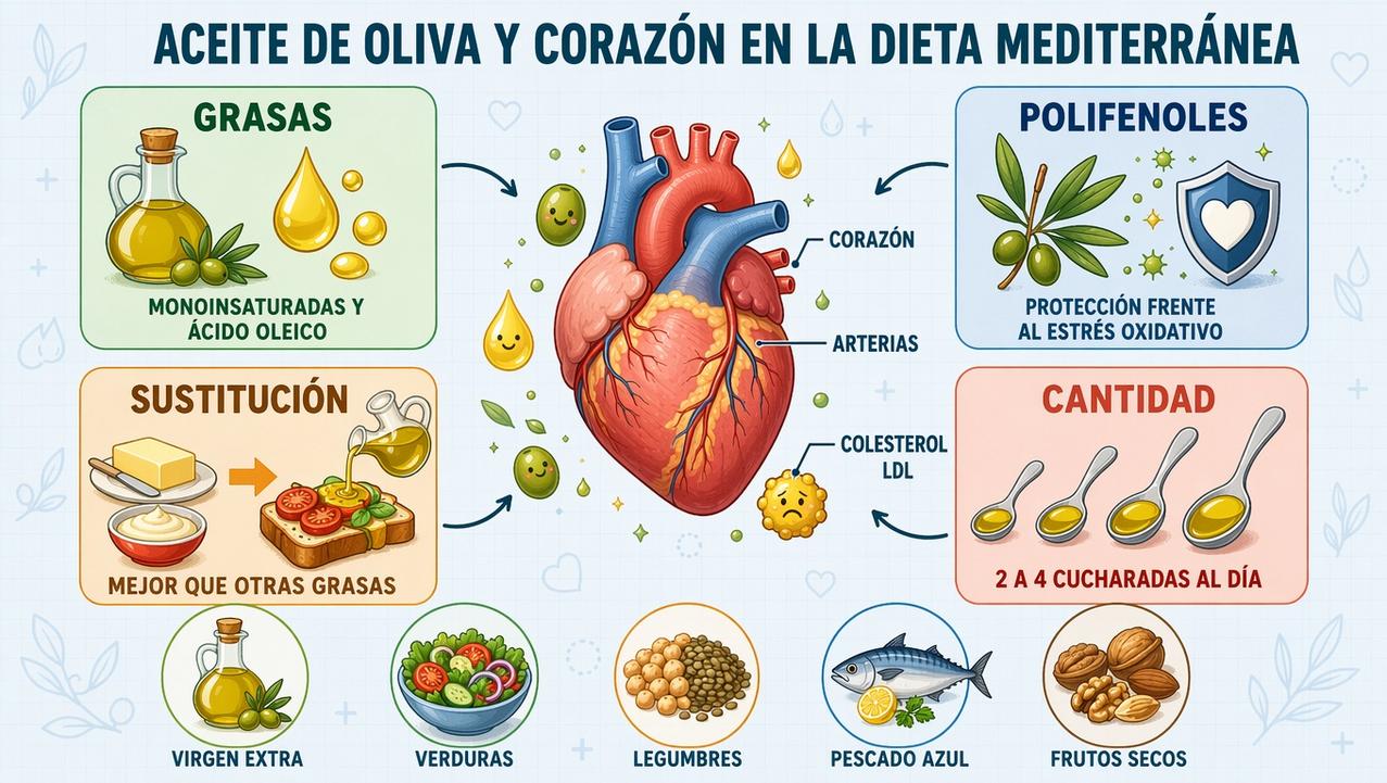 Grasas, polifenoles, sustitución y cantidad: claves del aceite de oliva.