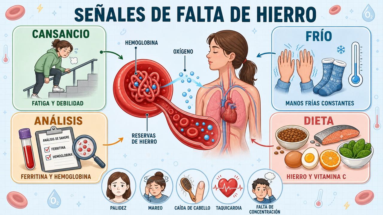 Síntomas, análisis y dieta clave para detectar y abordar la ferropenia.