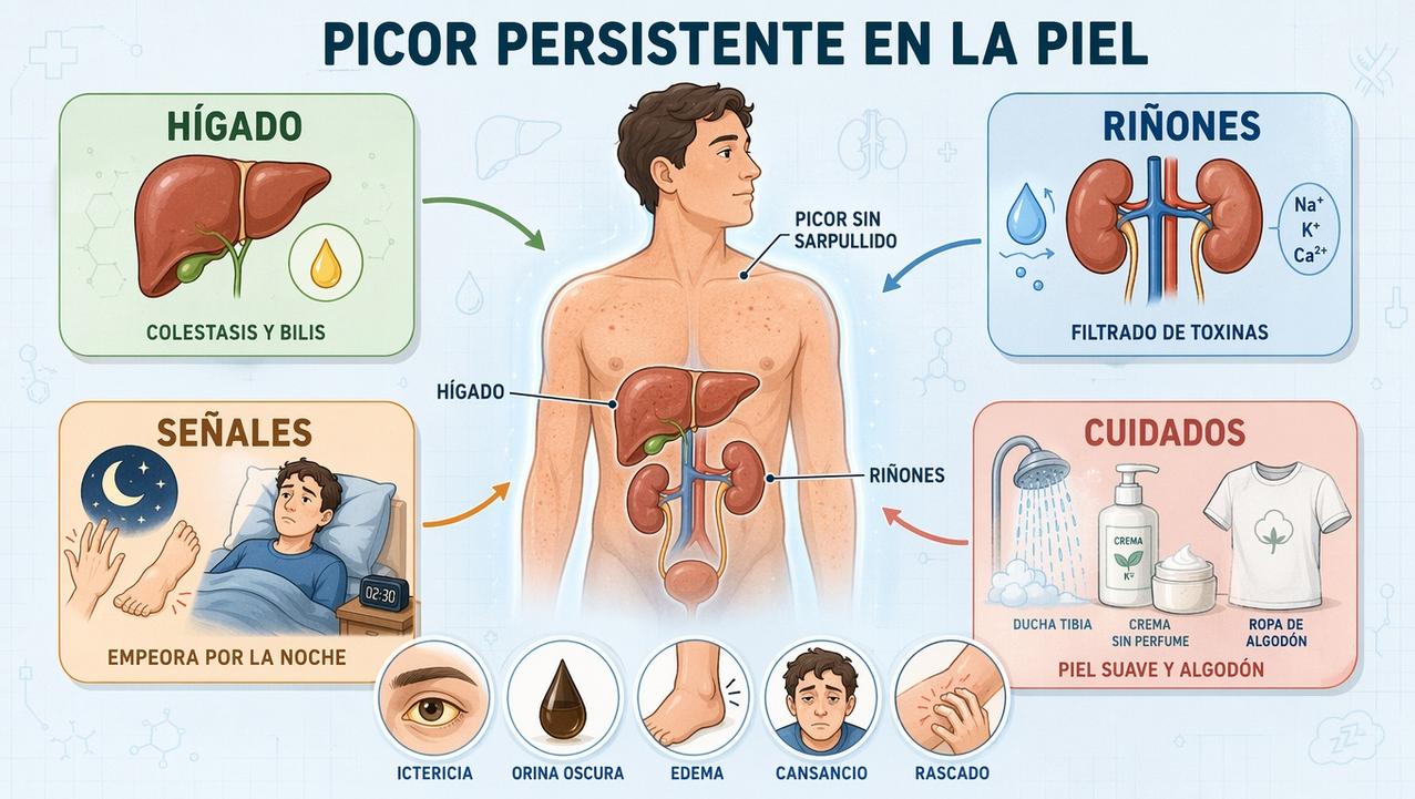 Hígado, riñones, señales de alarma y cuidados básicos ante el prurito.