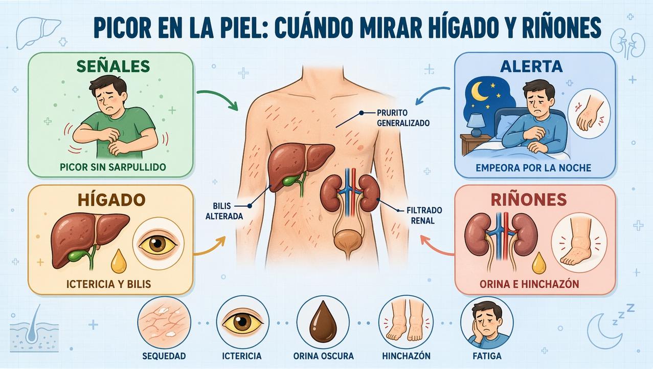 Cuatro pistas clave para relacionar prurito con hígado o riñones.