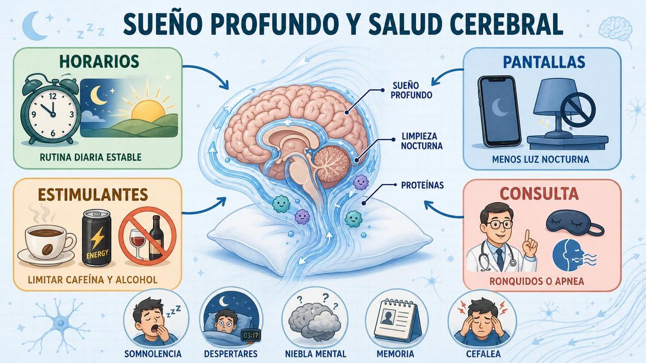 Rutinas, pantallas, estimulantes y consulta médica protegen el sueño profundo.