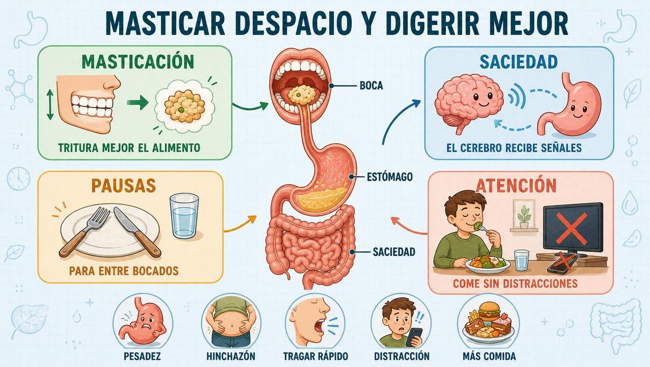 Masticación, saciedad, pausas y atención: claves para comer con mejor ritmo.