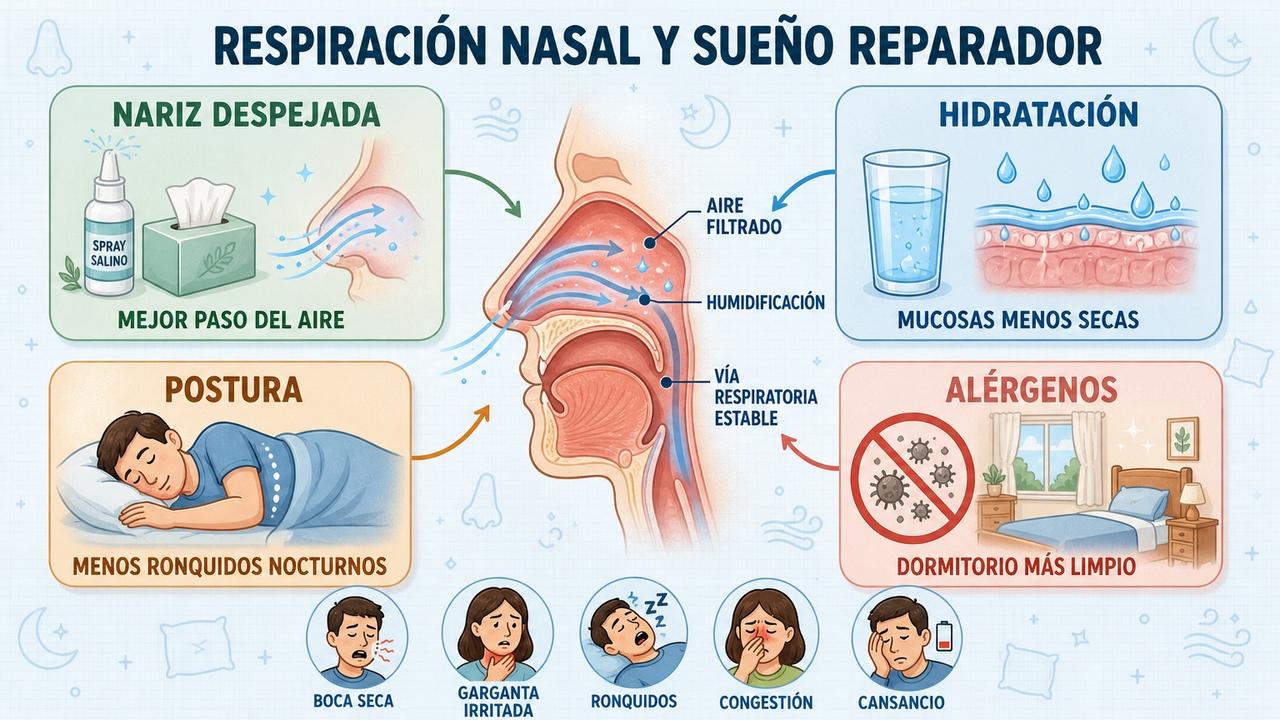 Cuatro claves para mejorar la respiración nasal y descansar mejor.