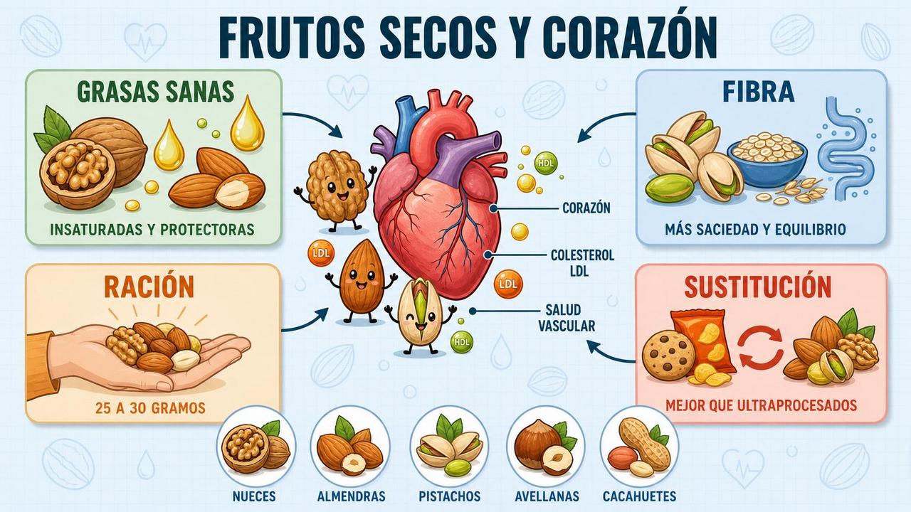 Grasas sanas, fibra, ración medida y sustitución inteligente para cuidar el corazón.
