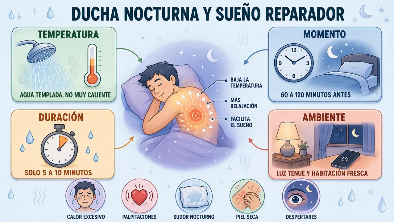 Temperatura, momento, duración y ambiente explican cómo la ducha ayuda a dormir.