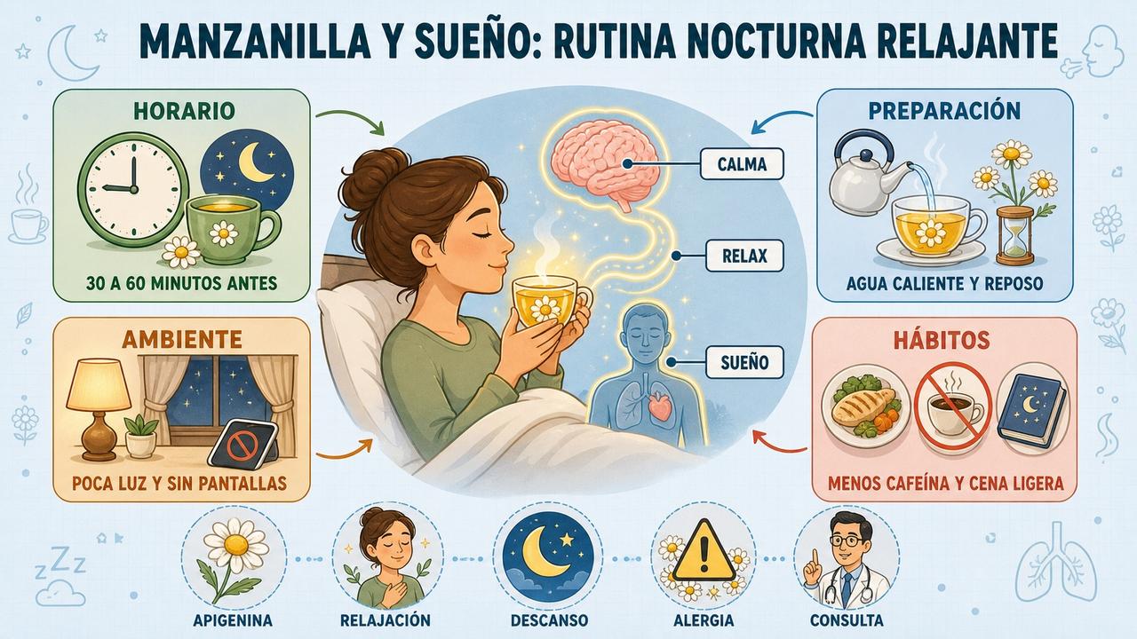 Horario, preparación, ambiente y hábitos potencian el efecto nocturno de la manzanilla.