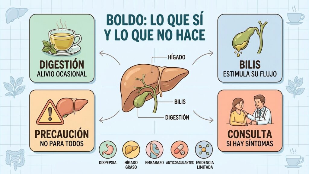 El boldo es un apoyo digestivo puntual, no un tratamiento para el hígado.