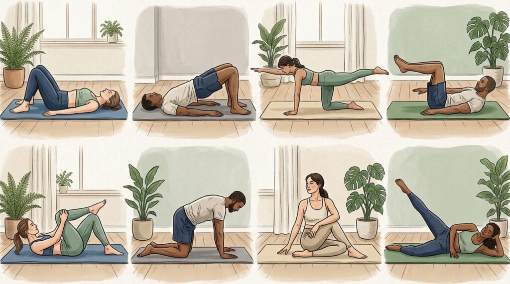 8 ejercicios básicos de Pilates para hacer en casa que ayudan a mejorar la postura