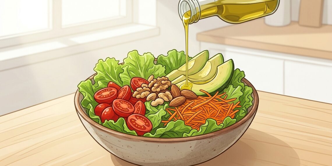 Si comes la ensalada con un chorrito de aceite de oliva, aprovecharás más sus vitaminas