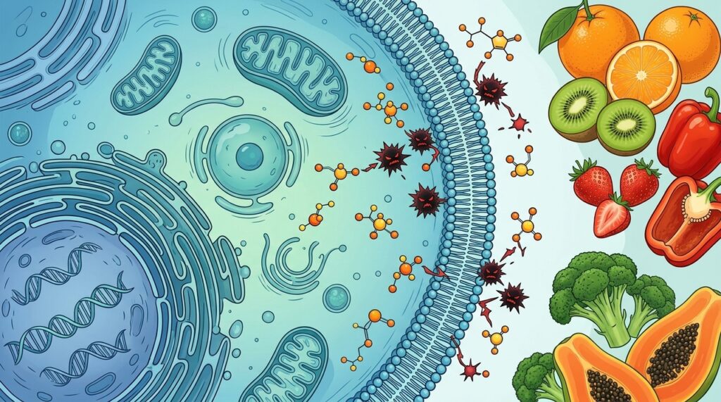 La naranja y el kiwi son alimentos ricos en vitamina C, un antioxidante que ayuda a proteger las células del daño oxidativo