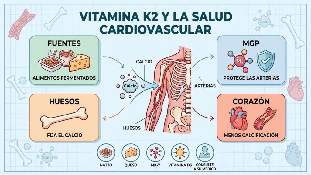 Cuatro claves para comprender cómo la vitamina K2 favorece la salud vascular y ósea.