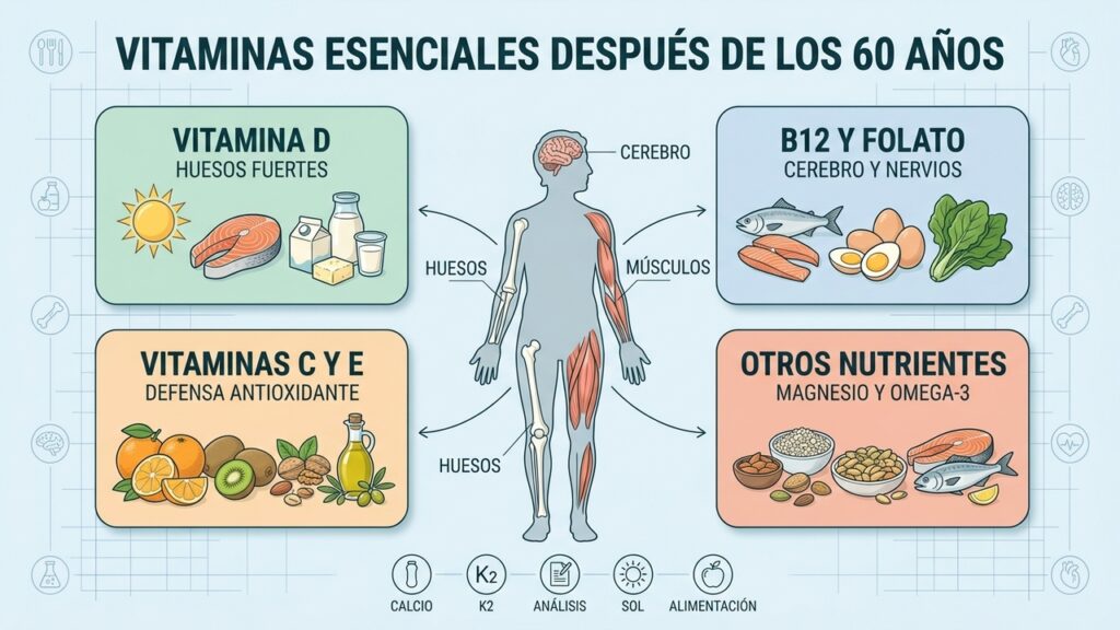 Hay vitaminas que el cuerpo deja de aprovechar igual después de los 60
