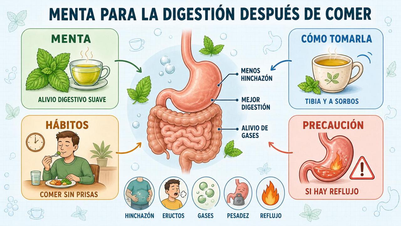 Menta, forma de tomarla, hábitos y precauciones para una digestión más ligera.