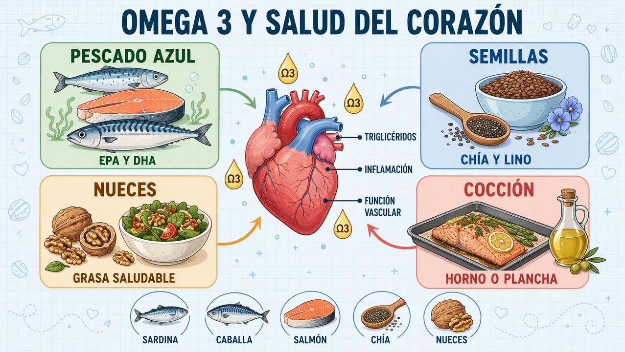 Cuatro pilares del omega 3 para cuidar lípidos, inflamación y salud cardiovascular.