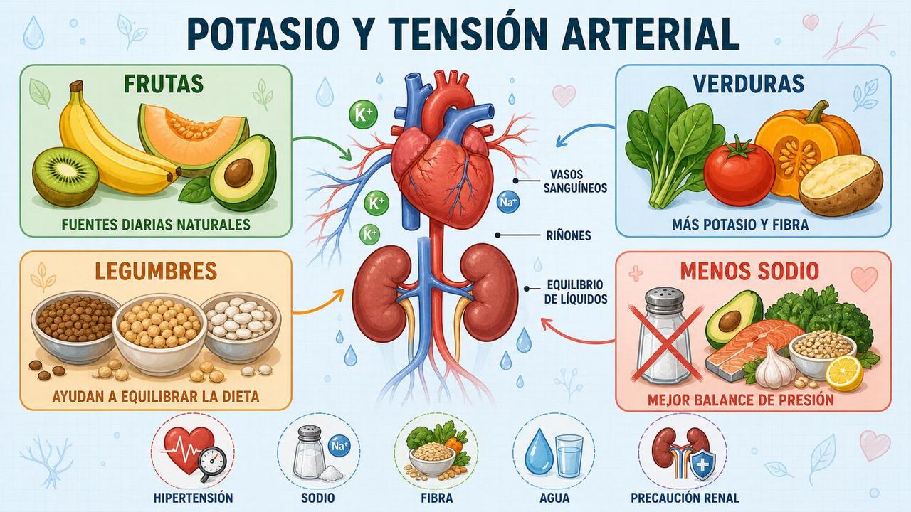 Cuatro claves dietéticas para mejorar la tensión con más potasio.