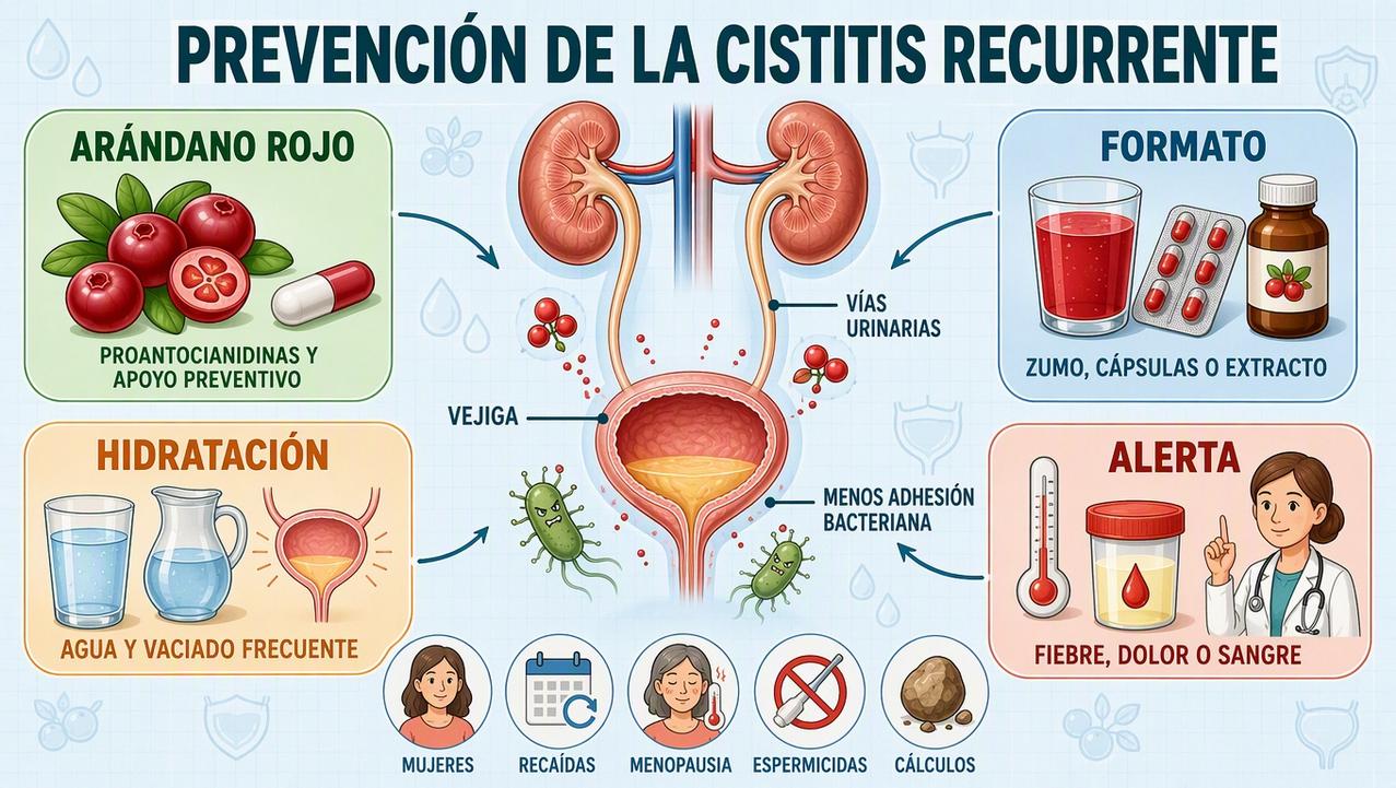Cuatro claves para integrar el arándano rojo en la prevención urinaria.