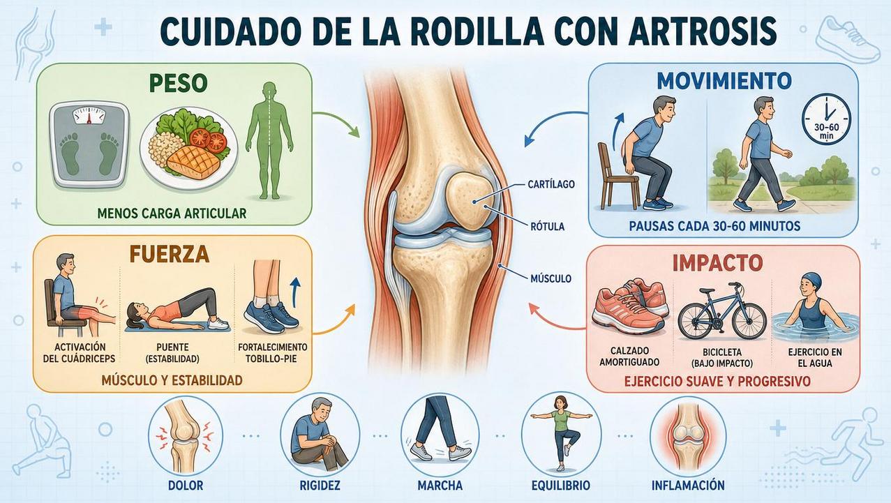 Peso, movimiento, fuerza e impacto suave: pilares para cuidar el cartílago.