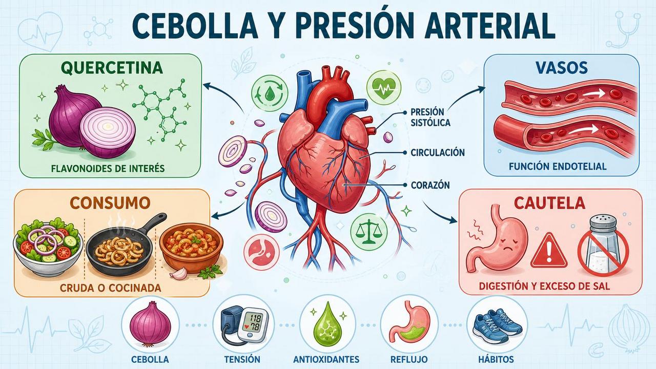 Quercetina, vasos, consumo y cautela: claves cardiovasculares de la cebolla.