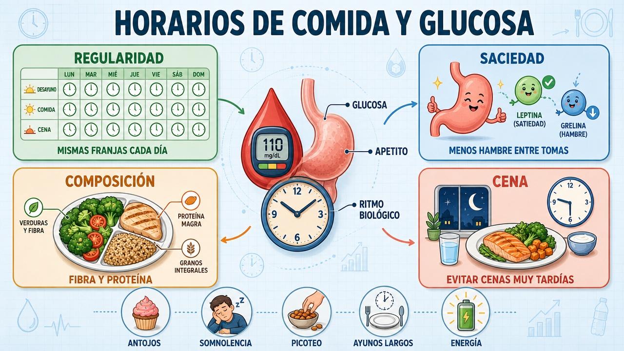 Regularidad, saciedad, composición y cena: claves para estabilizar glucosa y apetito.