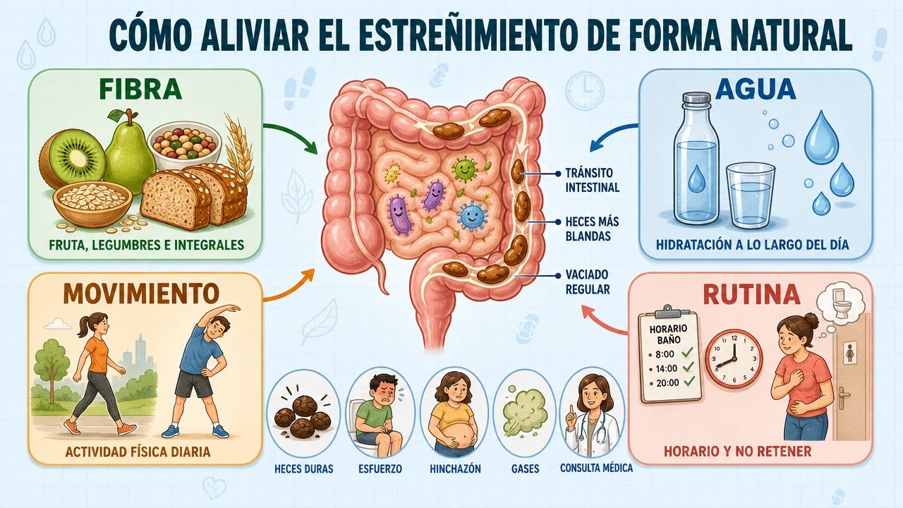 Los cuatro pilares clave: fibra, hidratación, movimiento y horario intestinal.