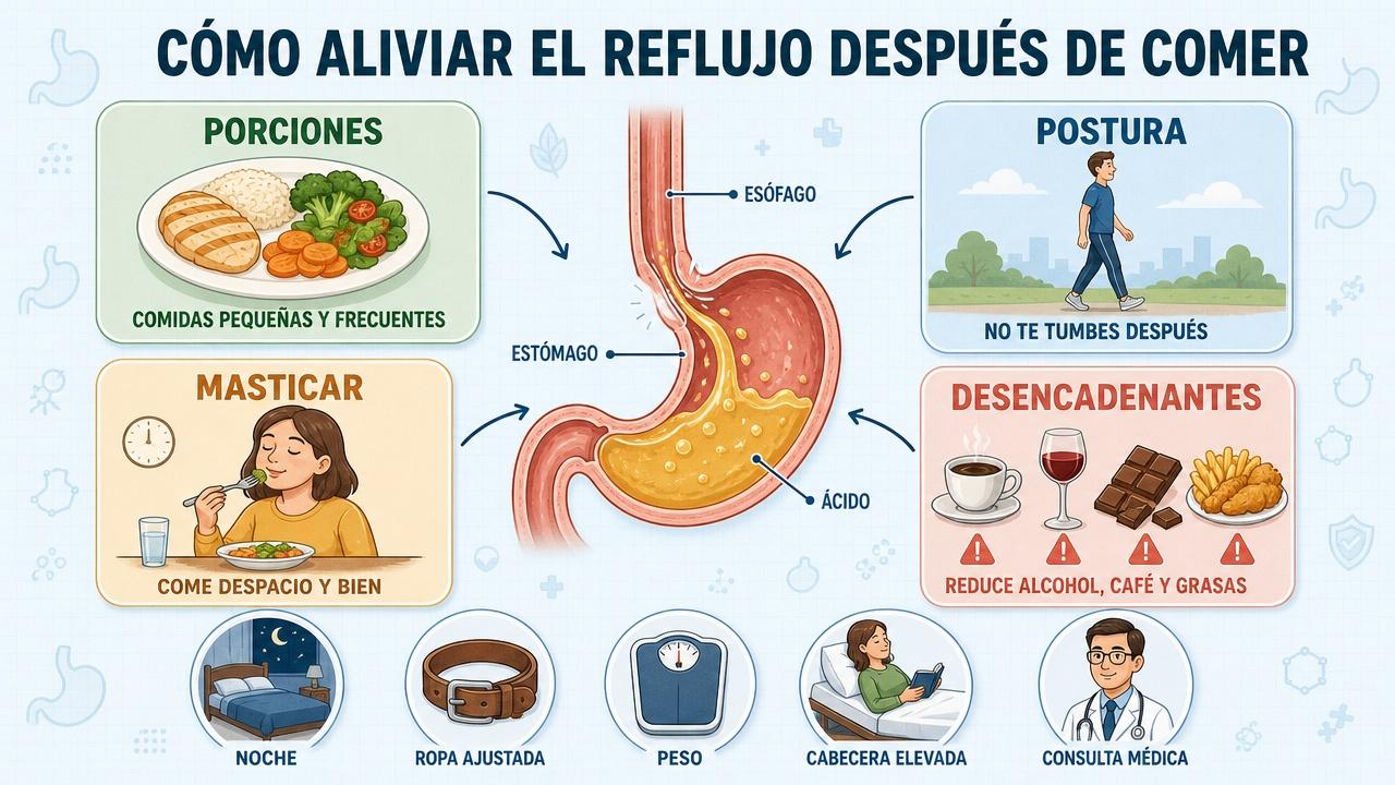Porciones, postura, masticación y desencadenantes: cuatro claves para reducir la acidez.