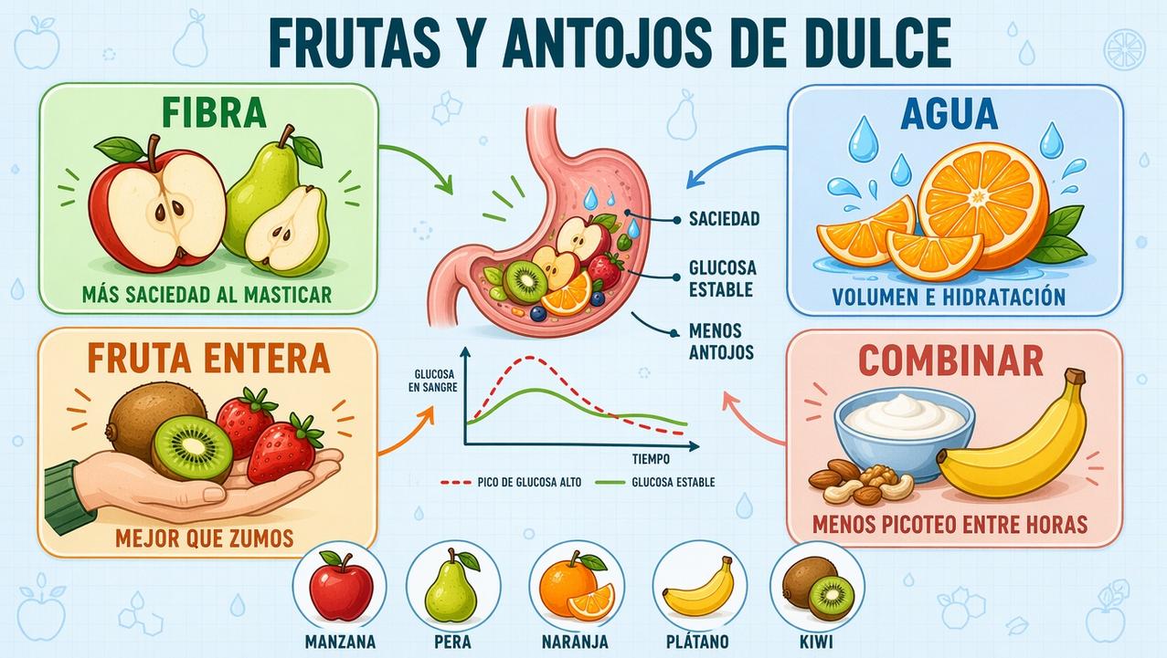 Fibra, agua, fruta entera y combinaciones saciantes ayudan a picar menos.