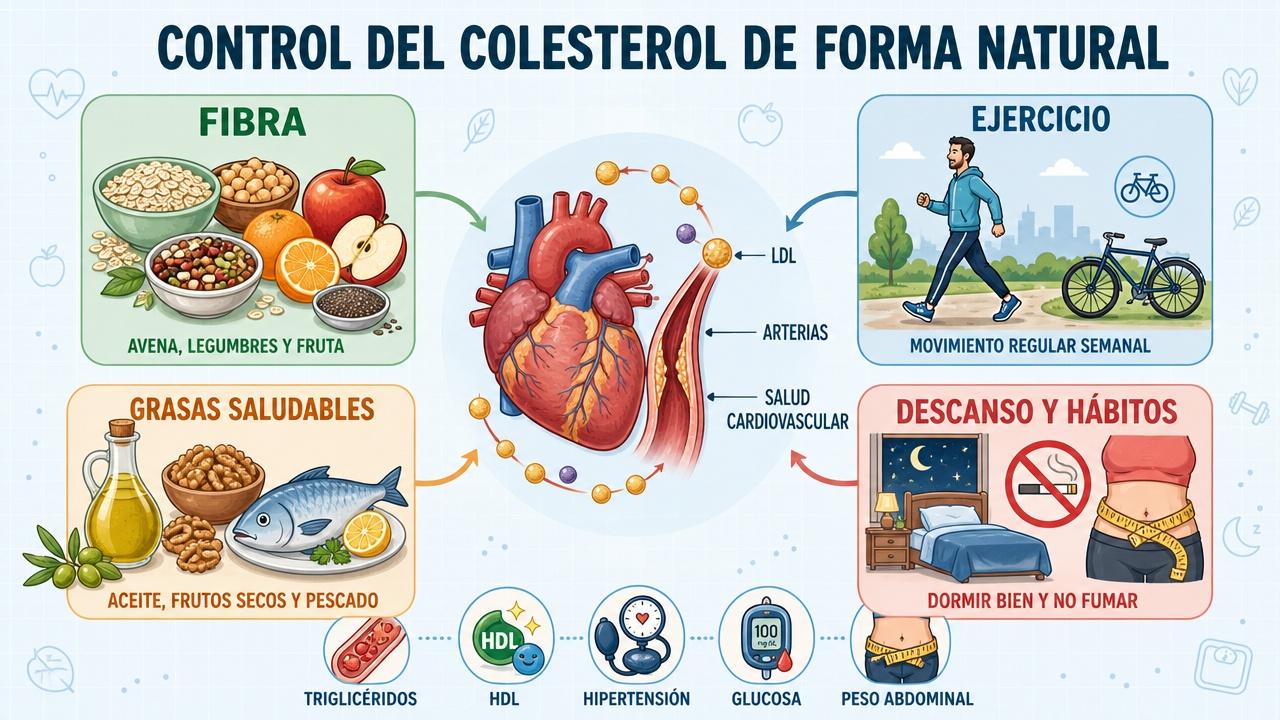 Fibra, ejercicio, grasas saludables y descanso sostienen un mejor perfil lipídico.