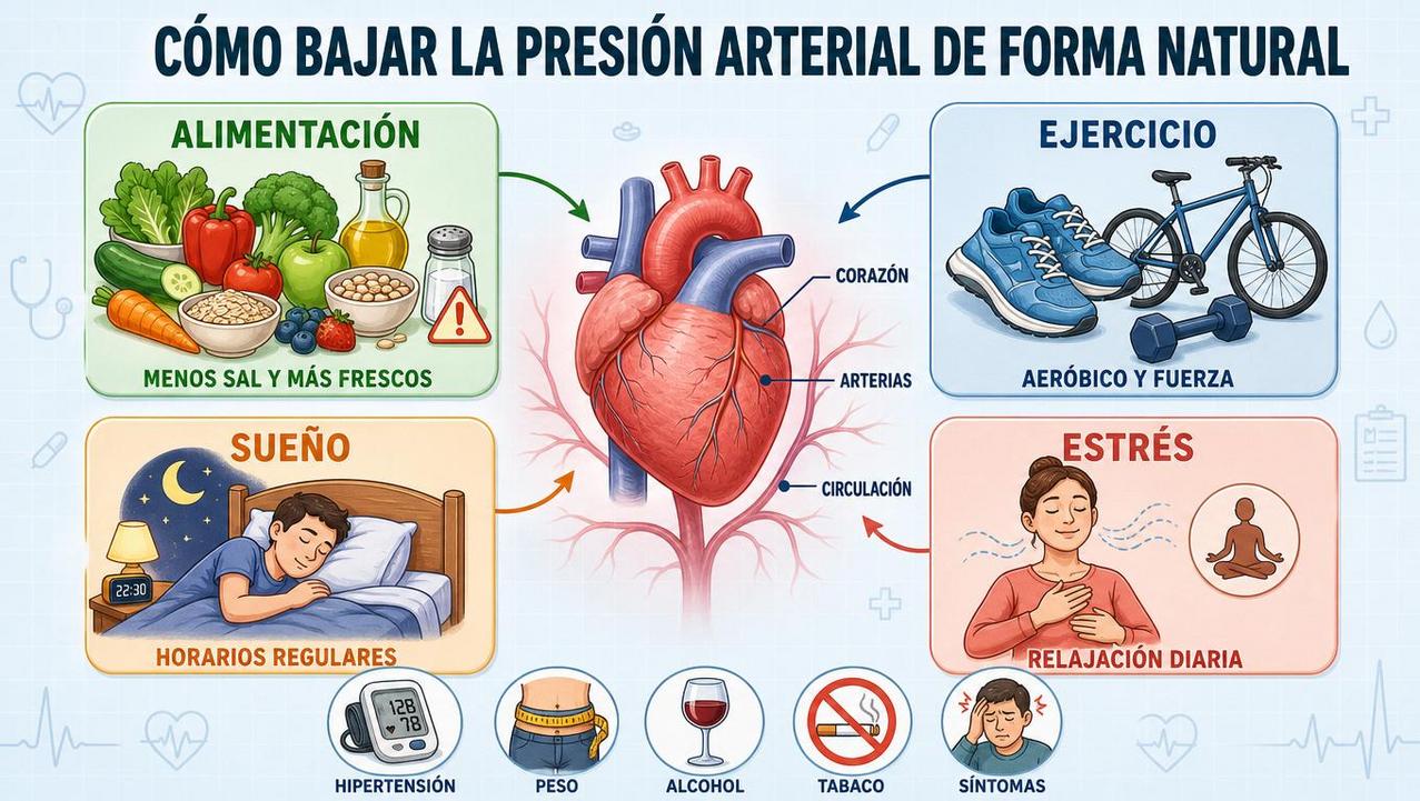 Alimentación, ejercicio, sueño y estrés: pilares clave para controlar la hipertensión.