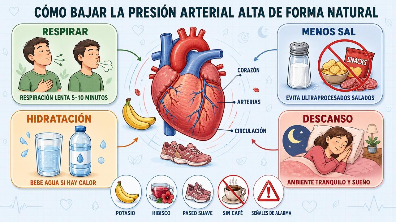 Cuatro pilares clave para controlar la presión arterial alta en casa.