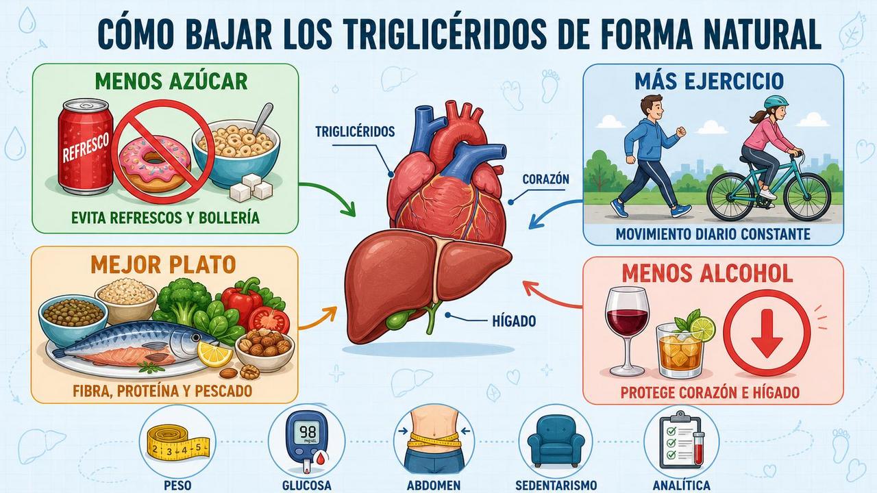 Azúcar, ejercicio, dieta y alcohol: cuatro pilares para bajar triglicéridos.