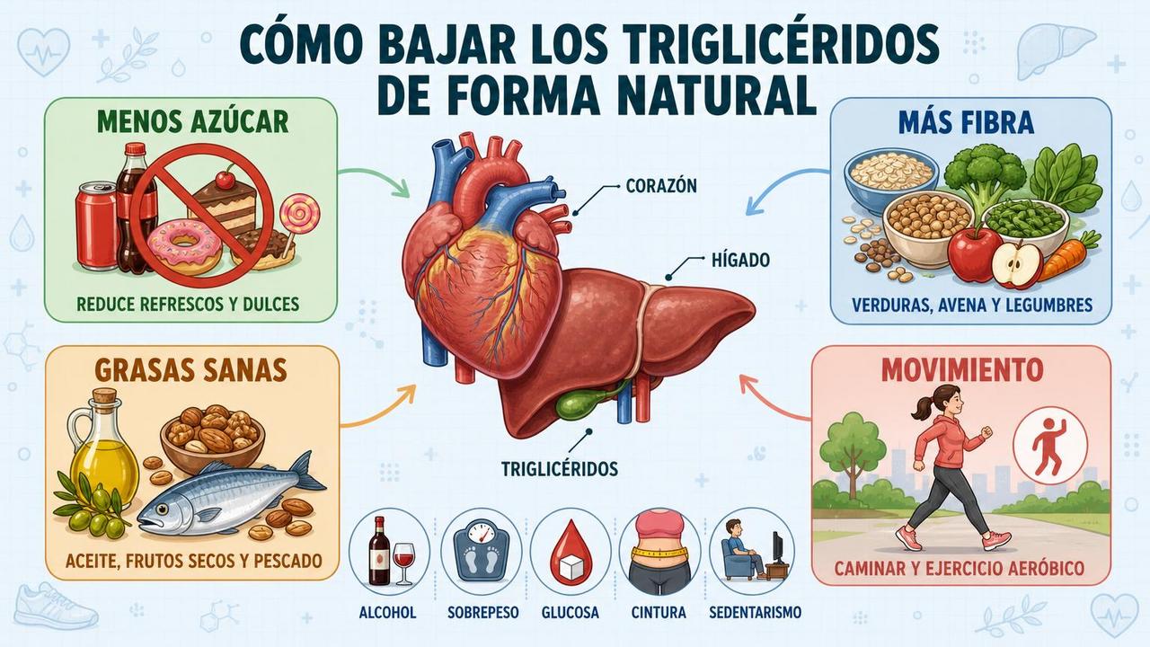 Cuatro pilares clave para bajar triglicéridos de forma natural.