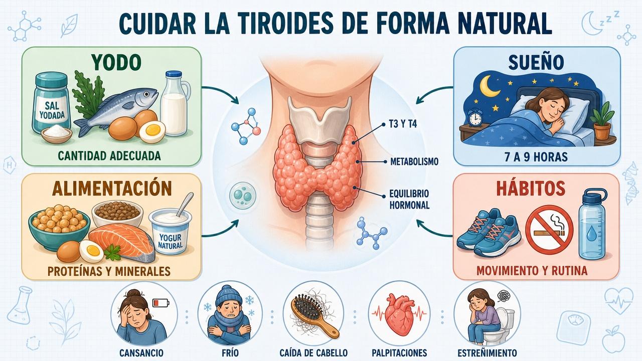 Yodo, sueño, alimentación y rutina sostienen la función tiroidea saludable.