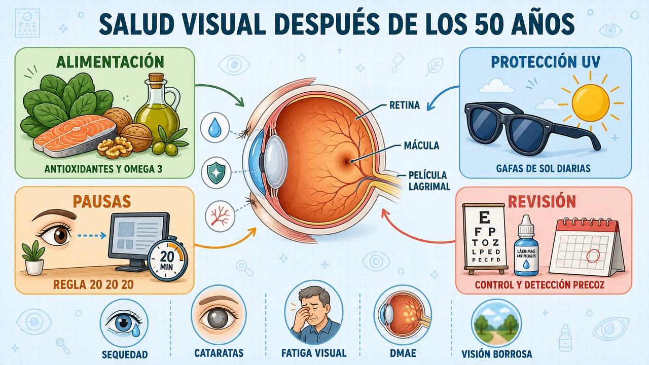 Cuatro pilares clave para cuidar los ojos después de los 50.