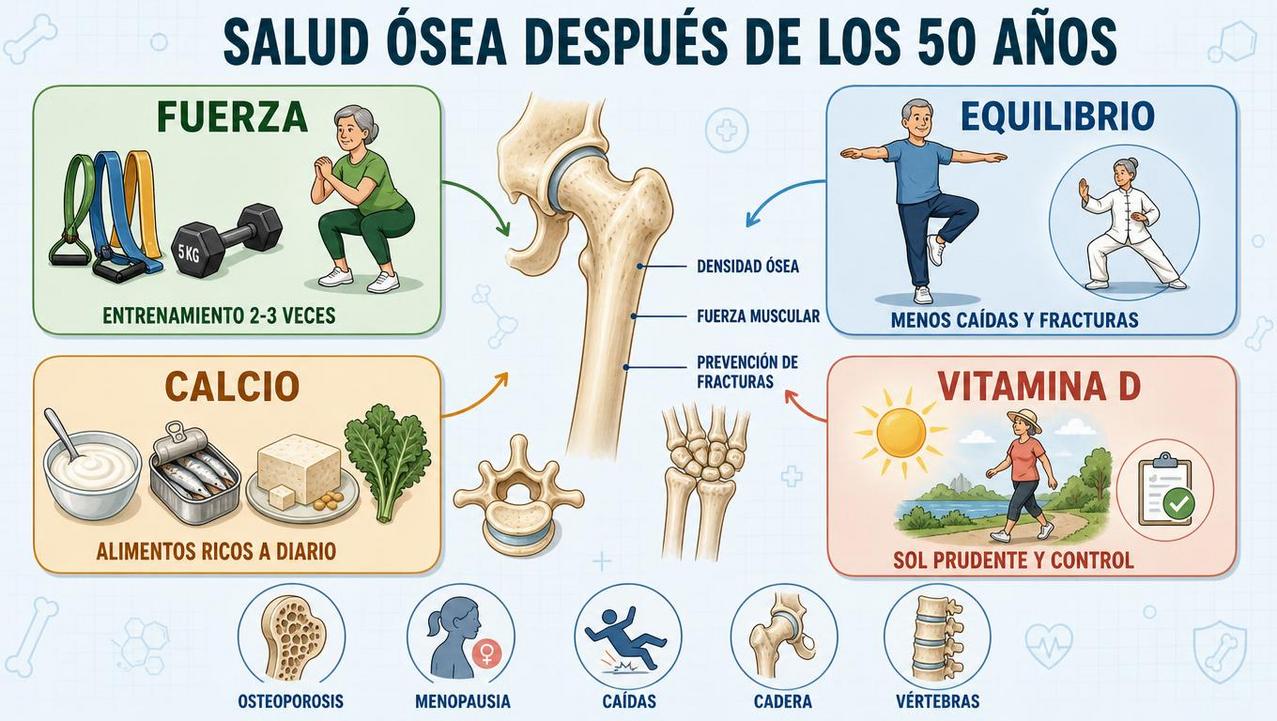 Cuatro pilares clave para prevenir osteoporosis y fracturas a partir de los 50.