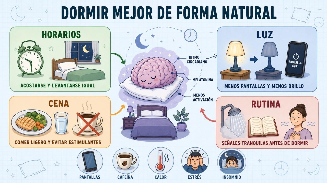 Horarios, luz, cena y rutina: cuatro pilares para dormir mejor.