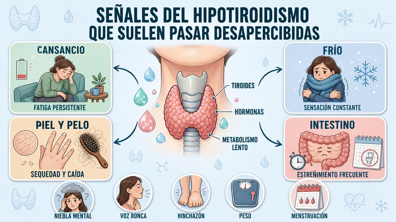 Fatiga, frío, sequedad y estreñimiento forman un patrón orientativo de hipotiroidismo.