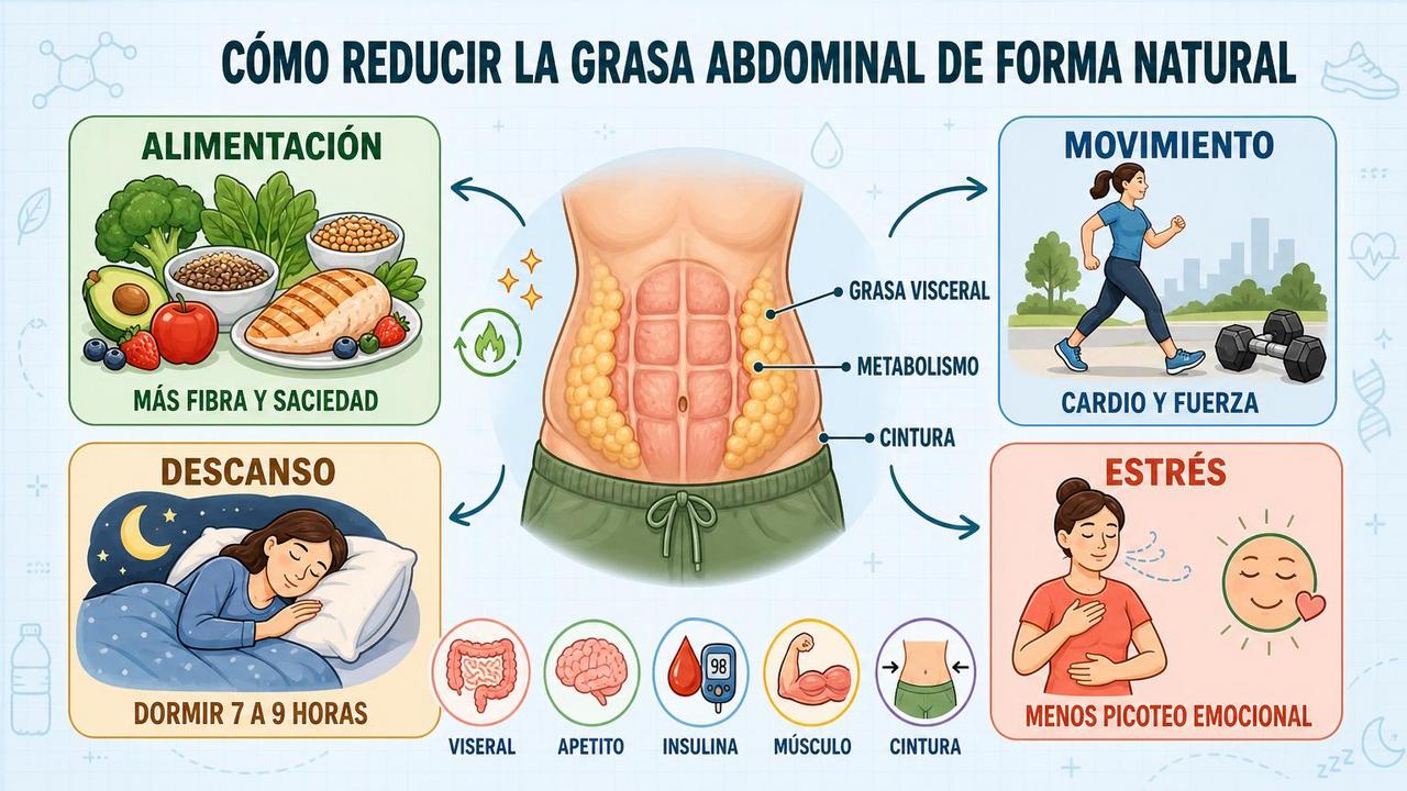 Alimentación, movimiento, descanso y estrés influyen en la cintura abdominal.